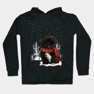 Christmas Black Shih Tzu With Scarf In Winter Forest Hoodie